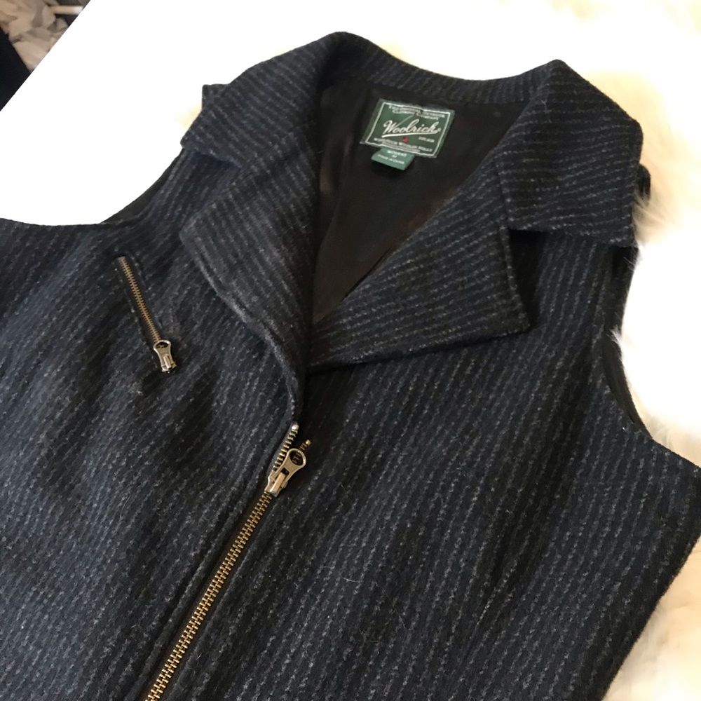 Woolrich Wool Pinstripe Black Vest Size Medium